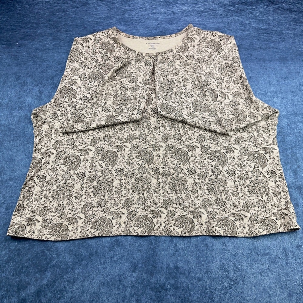 Croft & Barrow Womens 3X Pima Cotton Floral Paisley Crewneck Top Tan Brown